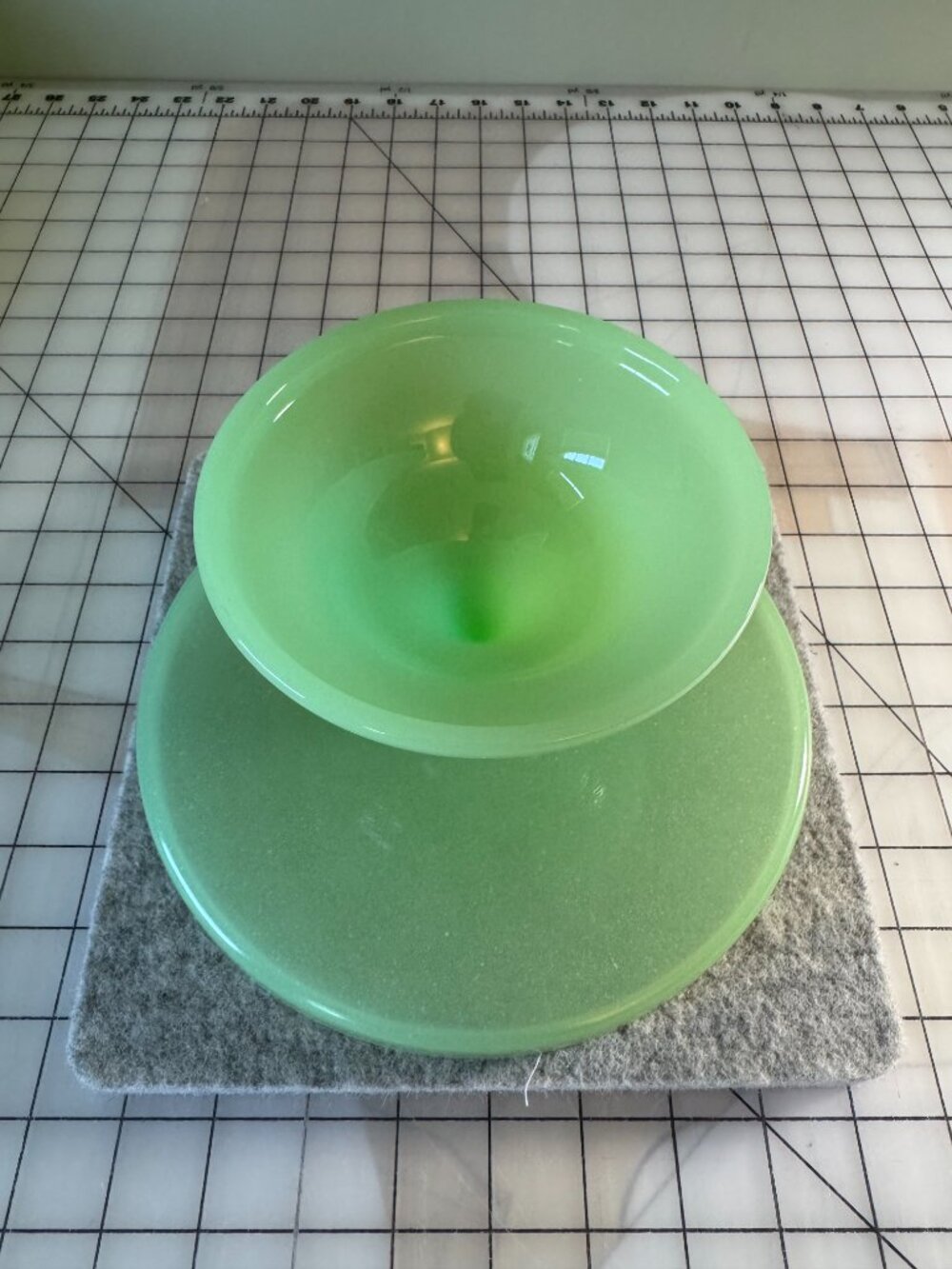 Mosser Jadeite Glass Pedestal Cake Stand Plain & Simple Green Jadite - Picture 5 of 12
